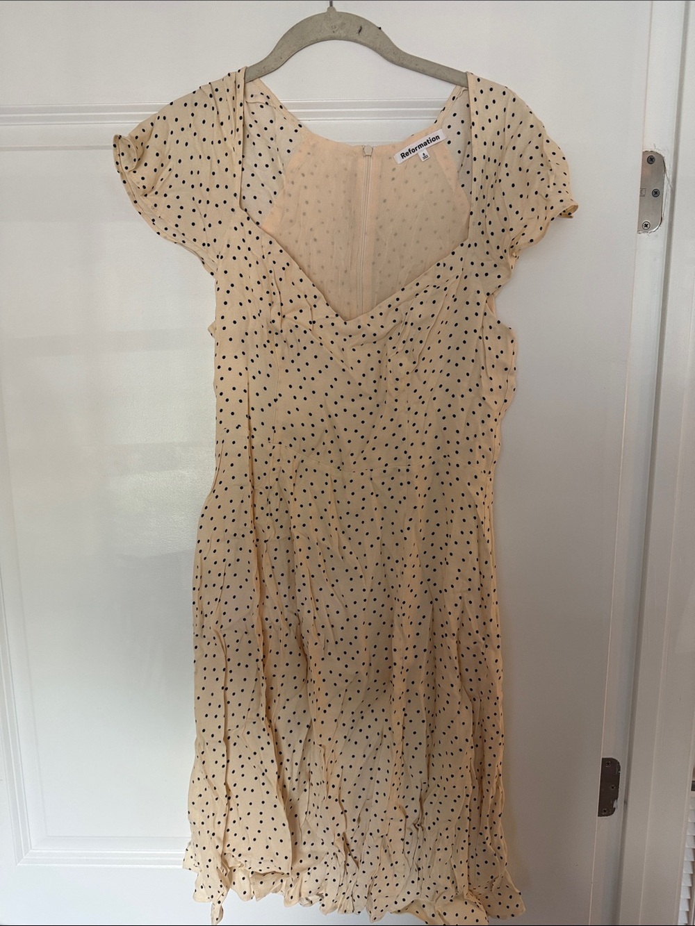 Reformation Cream with Black Polka Dot Midi Dress